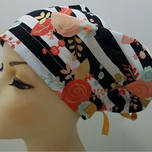 Striped Floral Scrub Cap